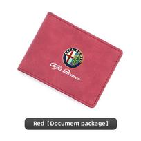KVOL6 Car Driver License Suede Leather Bag Auto Driving Documents Wallet For Alfa Romeo Giulietta Mito 159 Giulia Stelvio 156 147 raudona