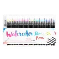 20-Color Soft Tip Watercolor Calligraphy Brush Pens with Water-Fill Brush and Ink Palette 20 Colors Watercolor Soft Brush Set, No Characters gray