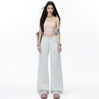 Spring Summer Lyocell Tencel Cotton Straight Flare Relaxed Floor Wide Leg Denim Pants For Ladies Casual Pants Oversize Denim Trousers XS