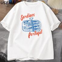 Sardines Tinned Fish T-Shirt Portugal Tshirt Vintage Travel Fish T Shirt Graphic Tee Europe Style Casual Cotton Summer Clothes S įvairiaspalvis