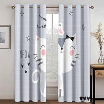 Cartoon Elephant Print Curtain Cute Cat Bear Rabbit Deer 2 Panel Fit Kitchen Living Room Bedroom Balcony Window Decor 50W130H(CM)X2PCS&Grommet Top