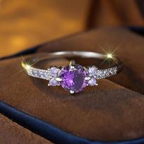 Mieli violetiniai kubiniai cirkonio žiedai, vestuviniai aksesuarai, 925 sterlingų sidabro pažado žiedas, moteriškas jubiliejaus dovanų žavesys 8 violetinė/sidabras