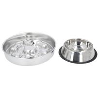 2 Pcs Slow Feeder Dog Bowls Stainless Steel Slow Down Eating Pet Dish Bowls Easy Cleaning Feeding L(for 6.5-9kg) white