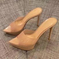 Hong Kong 2025 new fashion outer wear super high heel thin heel fish mouth waterproof table sandals sexy cool slippers muller shoes 34
