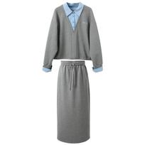 Sancai Women's Faux Two-Piece Hoodie and Skirt Set S