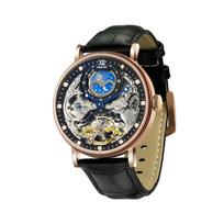 TIME100 Luxury Automatic Skeleton Mechanical Stainless Genuine Leather 50M Water Resistant Men's Watch, Steel, Band, (Rose Gold) rožinio aukso spalvos