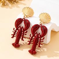 Women's Earrings, Creative and Exaggerated Red Lobster Shell Earrings, Suitable for Parties, Vacations, or as a Gift raudona