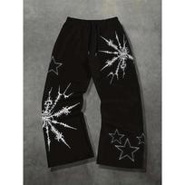 American Street Thorn Star Print Dark Style Trendy Brand Loose Straight Tube Unisex Slimming Street Style Pants S