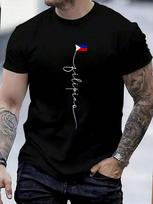 100% Cotton Philippines Signature Filipino Flag T-Shirt Women's Men's Graphic Tee, Causal Tops Fashion Tshirt S įvairiaspalvis