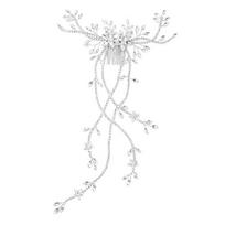Hair Comb, with Crystal Stones And Tassel Chain, Elegant Vine Design Wedding Hair Comb, for Bridesmaids Updo Curls sidabras
