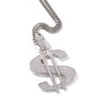 Hip Hop Domineering Large Dollar Pendant Necklace Copper Inlaid Zircon Personality Rap Street Style Fashion Brand Men's Accessories
