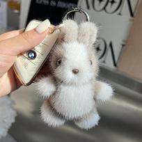 Mielas triušis, tikro audinės kailio raktų pakabukai, pliušinis triušio žaislas, mergaičių kuprinės pakabukai, moteriški raktų pakabukai automobiliui, galinio vaizdo veidrodėlių pakabukai About 12cm pilka spalva