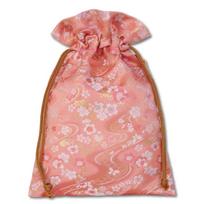 Drawstring brocade water and small flowers bag, Nishijin-ori (Flowing (pale pink))