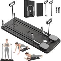MHY Black Pilates Compact Reformer, 5 in 1 Foldable Pilates, Flexible Ab Wheels Auto Rebound Timer, Ab Panel