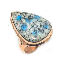 Natural K2 Blue Azurite Gemstone Handmade Copper Jewelry Ring Size 8 R1u83