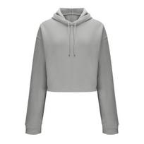 Women's Drawstring Cropped Hoodie Casual Long Sleeve Pullover Sweatshirts Workout Crop M šviesiai pilka spalva
