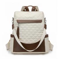 Rhomboid Embroidery Backpack Women's Large Capacity Water-Repellent Travel Backpack smėlis