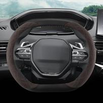 Car Steering Wheel Cover Wrap for Peugeot 508 4008 5008 408 308 2008 e2008 Small Double D Type Suede juoda ruda spalva