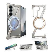 Oatsbasf for Samsung Galaxy Z Fold 6 5 W24 Metal Magnetic Phone Case with Magsafe Ring Stand Frameless Bumper Protective Cover For Samsung Galaxy Z Fold6&aluminum