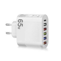 65W 6 viename 5 USB 1 C tipo greito įkrovimo greitas sieninis įkroviklis adapteris iPhone Samsung Xiaomi Huawei Oppo mobiliesiems telefonams EU Plug balta