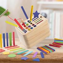 Wooden Montessori Early Education Children's Educational Multifunctional Sorting Box, Wooden Stick Shape Color Coin Box Educational Toys