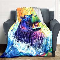 1pc Colorful Hippo Print Blanket Lightweight Flannel Blanket Throw Blanket For Sofa, Bed, Travel, Camping, Livingroom, Office, Couch, Chair, And Bed y 100x150cm