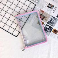 Inspired Style Pink & Blue Two-Tone Transparent Glitter Zipper A5/A6 Loose-Leaf Notebook, 6-Hole Student Diary A6 (Zipper)