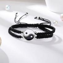 2 vnt./pora Ying Yang poros apyrankė Tai Chi Gossip Išvaryti atitinkanti apyrankė Rankų darbo pintas apyrankė Reguliuojama BFF apyrankė white