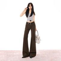 Early Spring Vintage Drape Floor Flare Denim Pants For Ladies Casual Pants Oversize Denim Trousers XS