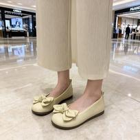Grandma shoes bow shallow mouth single shoes, gentle small leather shoes in autumn, new soft-soled Doudou shoes 35