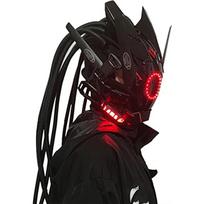 Cyberpunk mask  round lights with woven masks role-playing Halloween suitable for party music festival accessories