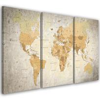 Trijų dalių paveikslų drobės spaudinys Pasaulio žemėlapis Brown 60x40 smėlis