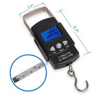 50 kg/5 g elektroninės skaitmeninės svarstyklės su foniniu apšvietimu LCD ekranas, nešiojamos pakabinamos svarstyklės su kabliu, dvigubo tikslumo mažos žvejybos kelionės svarstyklės juoda