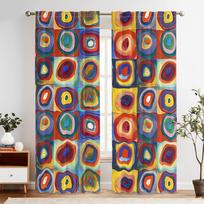 2 Panels 2pcs Wassily Kandinsky Bauhaus Curtains - Modern Window Drapes with Concentric Circles & Squares - Cordless 100*130 Rod Pocket 1pcs
