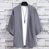 Vyriški Kimono Atviru Pynimu Japoniški Švarkai Laisvalaikio Medvilniniai 3/4 Rankovėmis Marškiniai Atviru Priekiu Paltai Lengvi Lininiai Viršutiniai Drabužiai M pilka