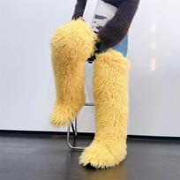 Womens Faux Mongolian Thigh Highs Faux Fur Boots Winter Warm With Fur Inside 36