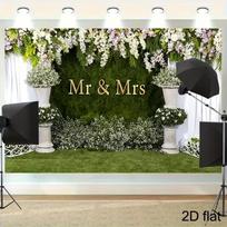 2D Mr & Mrs Green Moss Wall White Purple Floral Urn Backdrop Wedding Photography Background Cloth 47.2x31.5inch/120*80cm