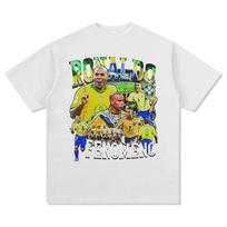 Ronaldo R9 100%cotton Men's Football Tshirt Brazil Jersey 2002 Champion Commemorative Shirt Summer Unisex Short Sleeve Shirts S įvairiaspalvis