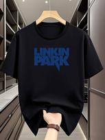 Black Graphic T-shirt with Bold Blue LINKIN PARK Print - Oversized Casual Tee S įvairiaspalvis