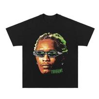 Rapper Young Thug Thugger Portrait Vintage Hip Hop Style Black Cotton Unisex T-shirt S įvairiaspalvis