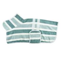 Coral Velvet Dog Bath Robe Quick-Dry Wearable Pet Ultra Absorbent Towel Adjustable Belly Strap Fully Wrapped Soft Bath Wrap (Green,XS) žalia