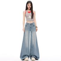 Spring Summer Vintage Deconstruct Design Relaxed Flare Wide Leg Denim Pants For Ladies Casual Pants Oversize Denim Trousers XS
