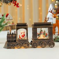 Creative Christmas Train Ornament Music Box with Glowing Water Display bronza