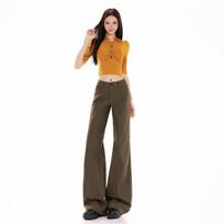 Spring Summer Vintage Brown Coffee Slim Micro Flare Patchwork Denim Pants For Women Casual Pants Oversize Denim Trousers XS