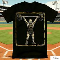 Vintage Skeleton Weightlifter Graphic T-Shirt Barbell Print Cotton Short Sleeve Casual Unisex Tee Retro Strength Style Top S įvairiaspalvis