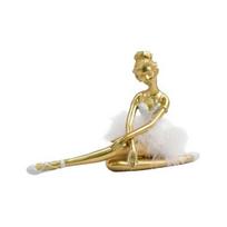 Resin Ballet Girl Figurine,  Modern Ballerina Dancer Statue with Feather Skirt, Gold Silver Metal Line Art Ornament, Cute Desktop Accessories for A white
