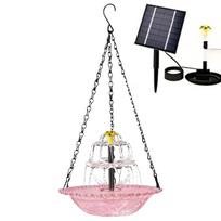 Hanging Solar-powered Bird Bath Fountain 3 Layer Waterfall Hummingbird Feeders with Solar Water Pump Bird Bath Tub Garden Decor rožinė