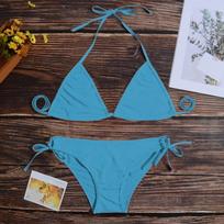 Seksualūs apatiniai Moteriškos stringos Moteriškų bikini rinkinys Seksualus dviejų dalių maudymosi kostiumas Tvarsčio stiliaus Brazilijos Kvėpuojantis Vienspalviai Maudymosi drabužiai Vasara S mėlyna
