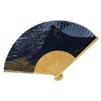 Kimono painted fan with featuring Mount Fuji navy [Stylish Iroha] High-quality fragrance, design, blue.