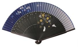 Matsumi Koge Folding Rabbit and Cherry Blossom Asahi-o Fan (Black) juoda